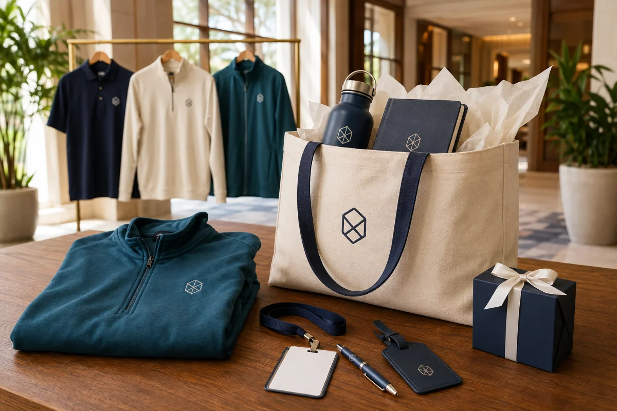 Premium branded merchandise curated for a corporate event